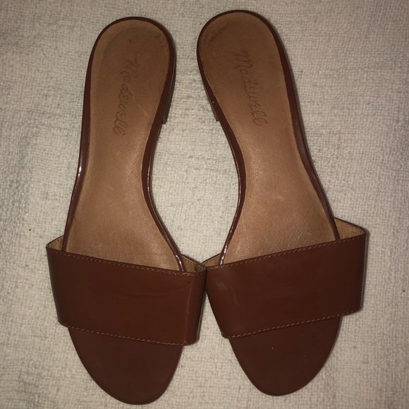 Madewell Shoes - Madewell Caren brown patent leather slides size 7